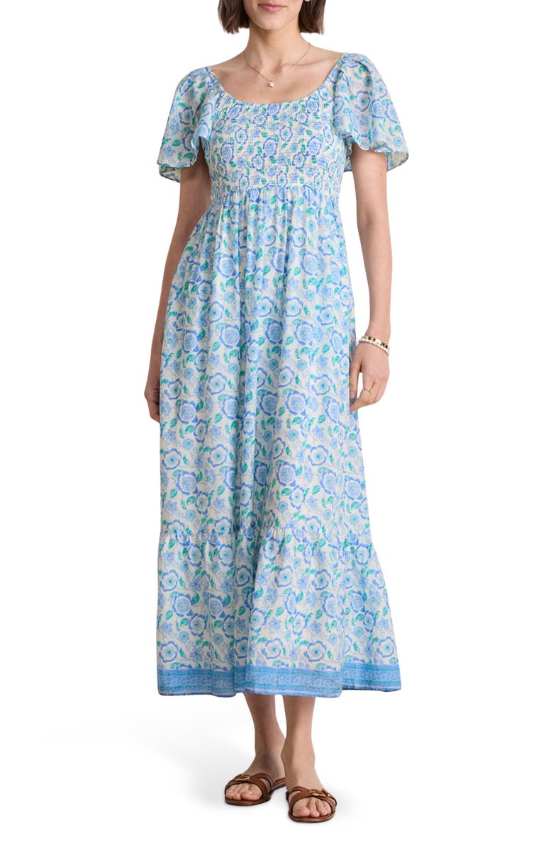 vineyard vines Floral Smocked Flutter Sleeve Maxi Dress, Main, color, 