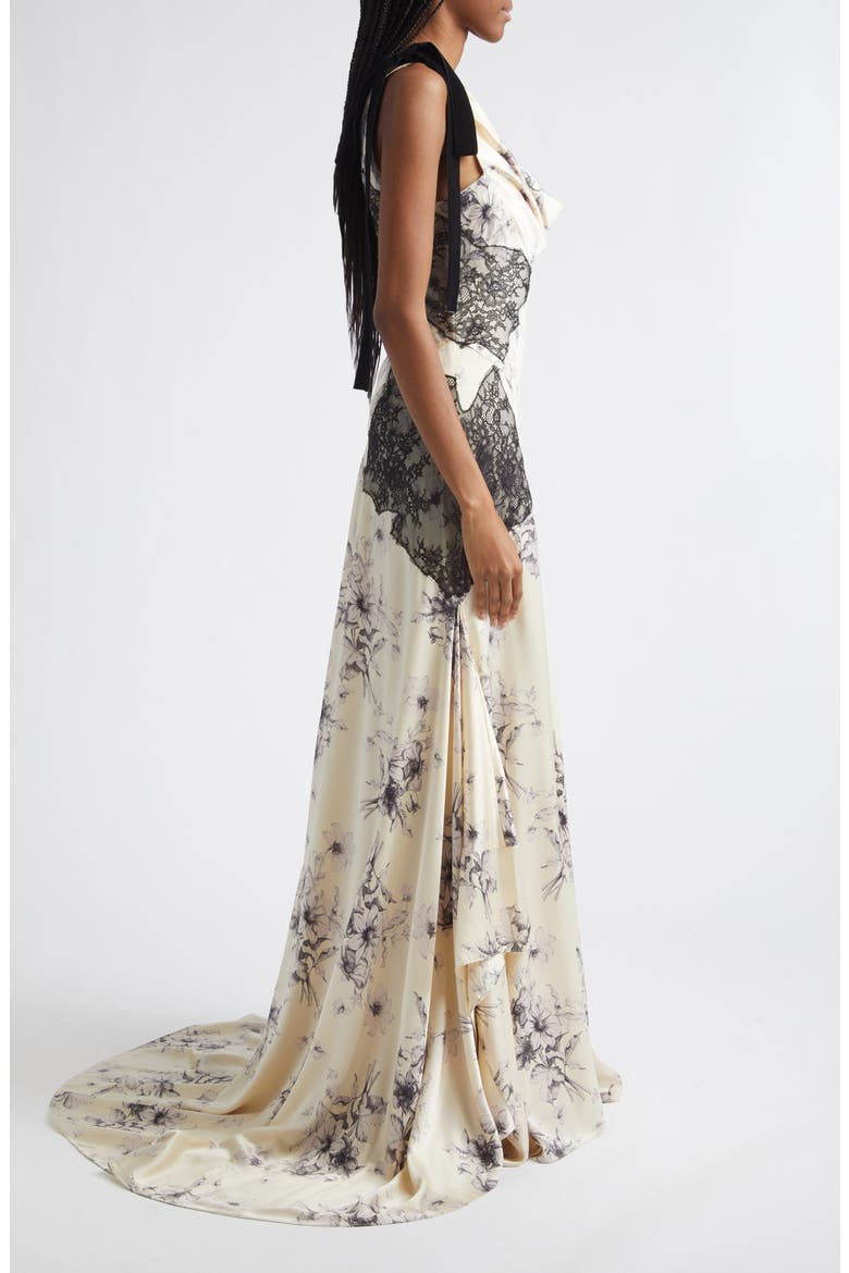 Handsketched Floral Lace Inset Gown, Alternate, color, GARDENIA/ BLACK