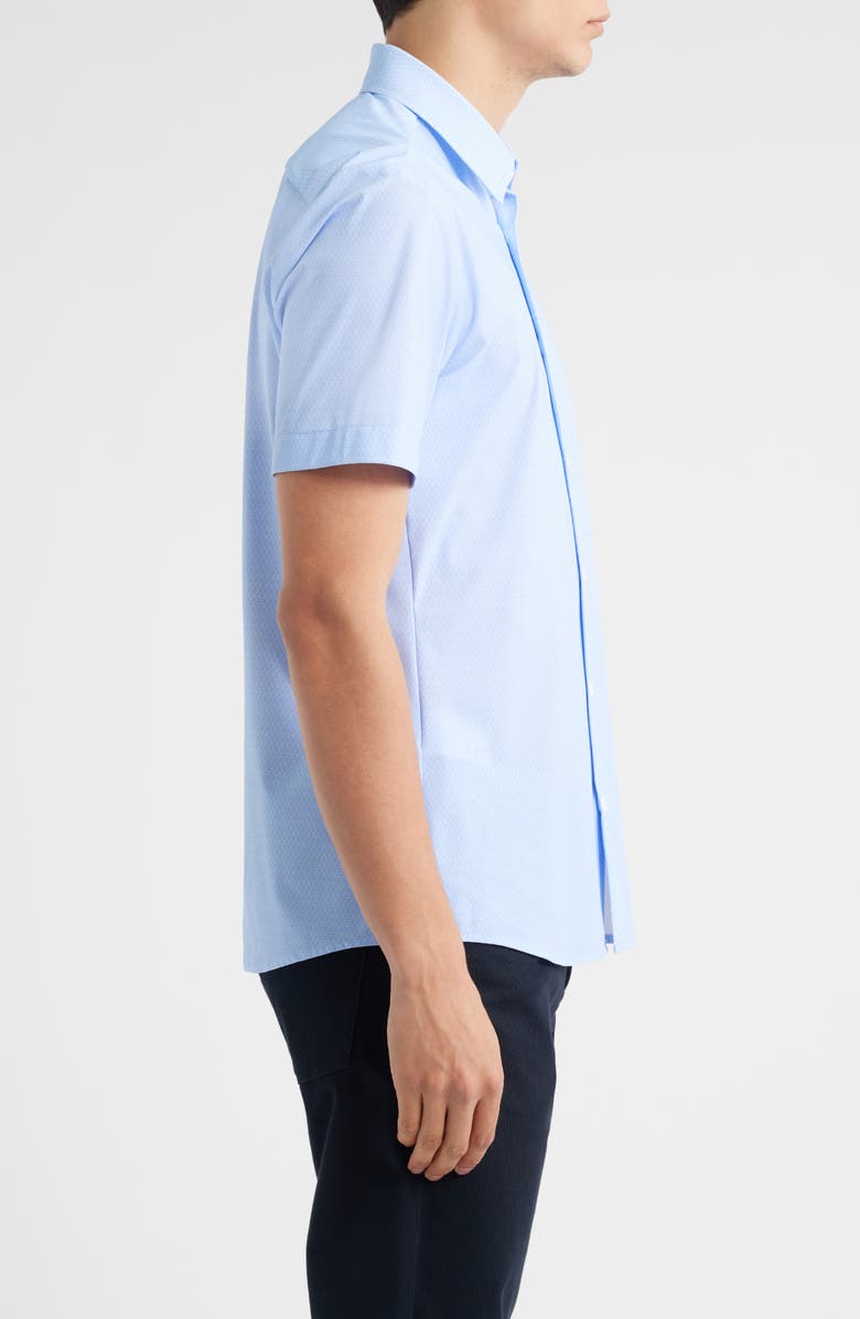 BOSS Roan Kent Geo Print Short Sleeve Performance Button-Up Shirt, Alternate, color, Open Blue