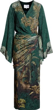 Johanna Ortiz Ollantay Floral Jacquard Long Sleeve Wrap Dress