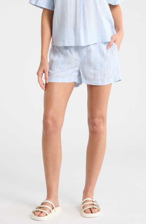 Stripe Drawstring Linen Blend Shorts