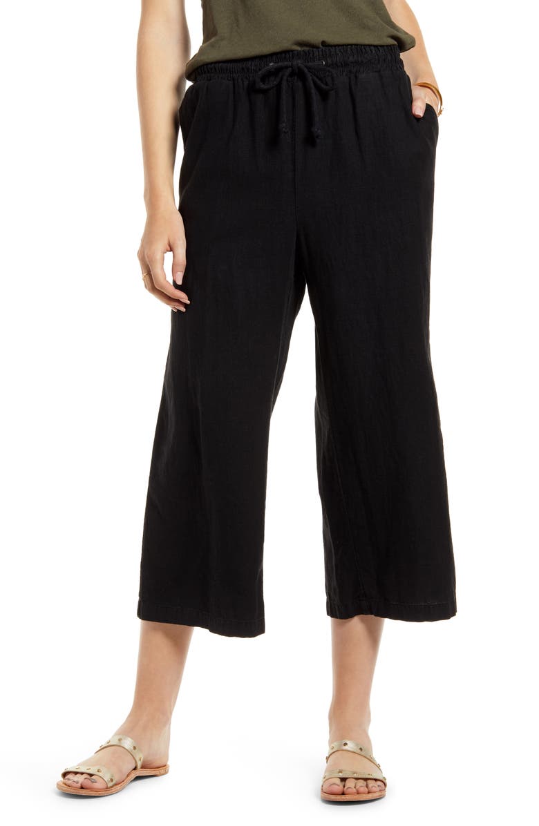 Treasure & Bond Drawstring Wide Leg Crop Linen Blend Pants, Main, color,
