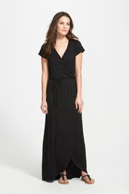Loveappella Cap Sleeve Faux Wrap Jersey Maxi Dress