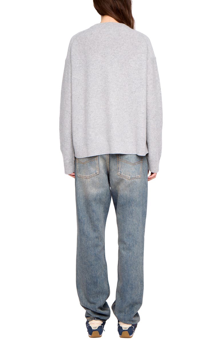 Zadig & Voltaire Mikyz Heart Appliqué Cashmere V-Neck Sweater, Alternate, color, Gris Chine Clai