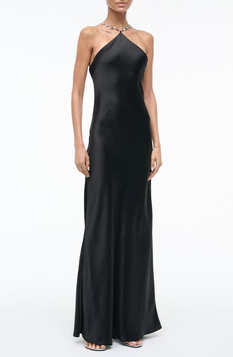 Cadence Shark Tooth Strap Satin Maxi Dress