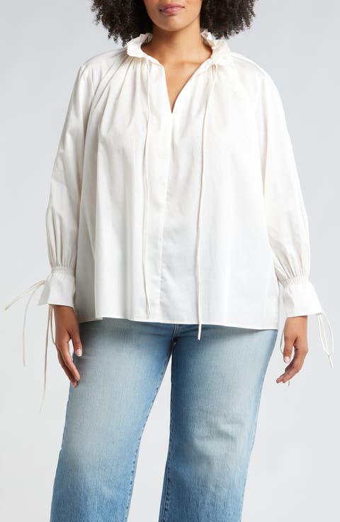 Audrey Tie Detail Cotton Pullover Top (Plus)