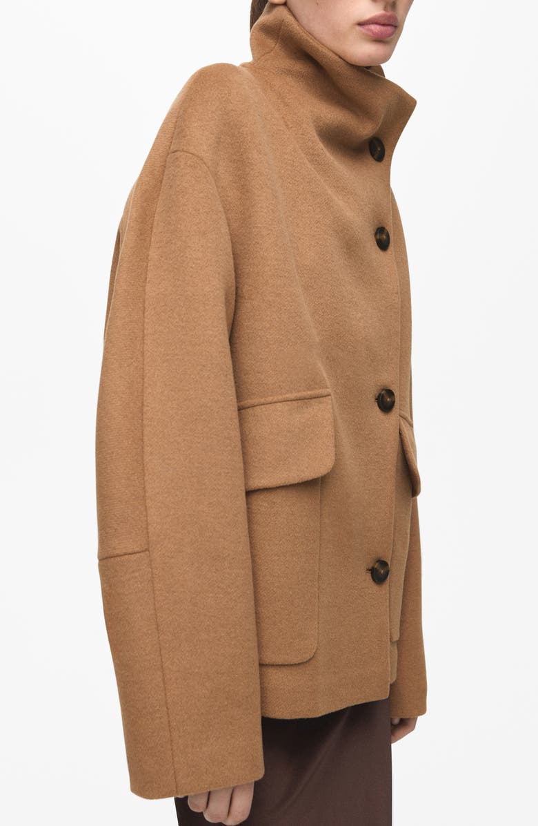 MANGO Basquiat Funnel Neck Coat, Main, color, Medium Brown
