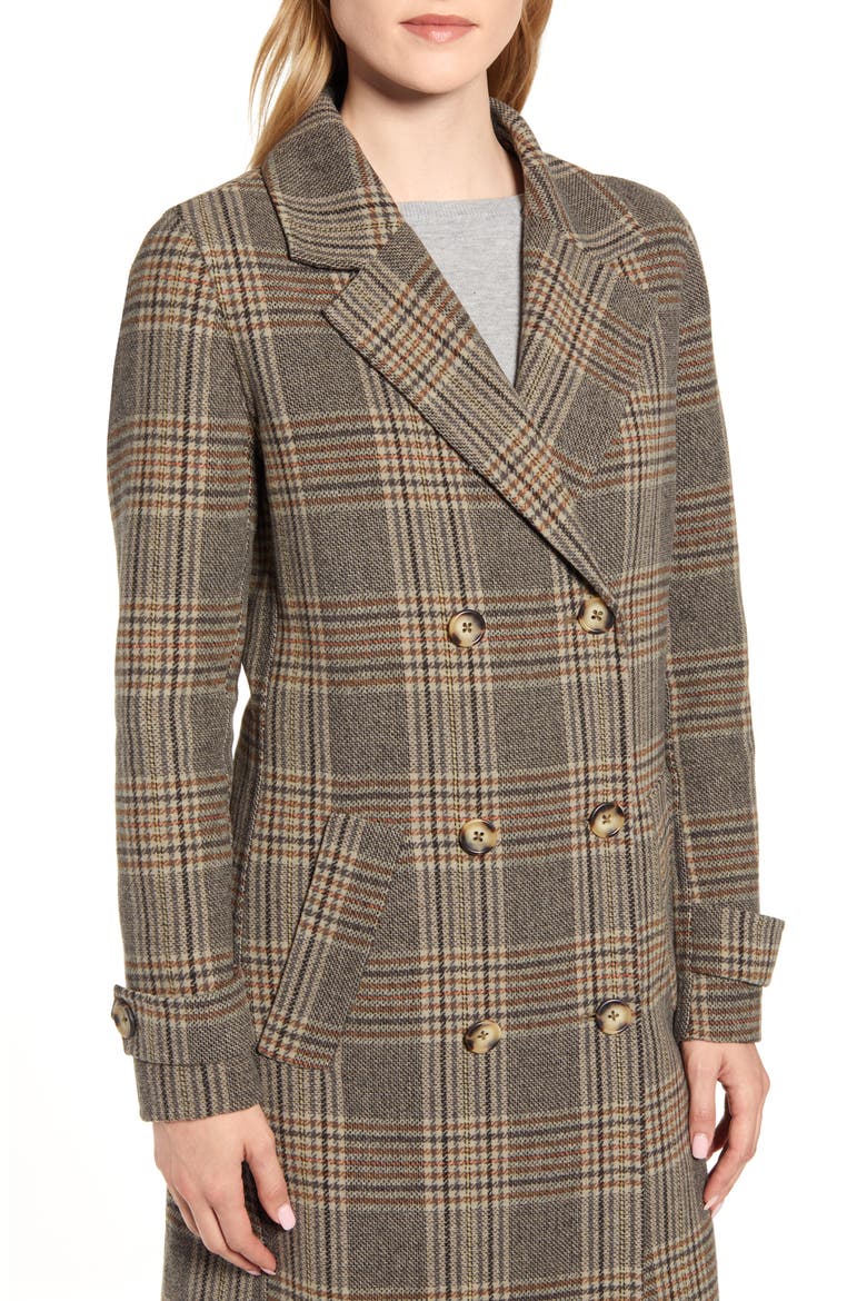 Plaid Wool Blend Coat with Removable Faux Fur Collar, Alternate, color, BROWN PLAID