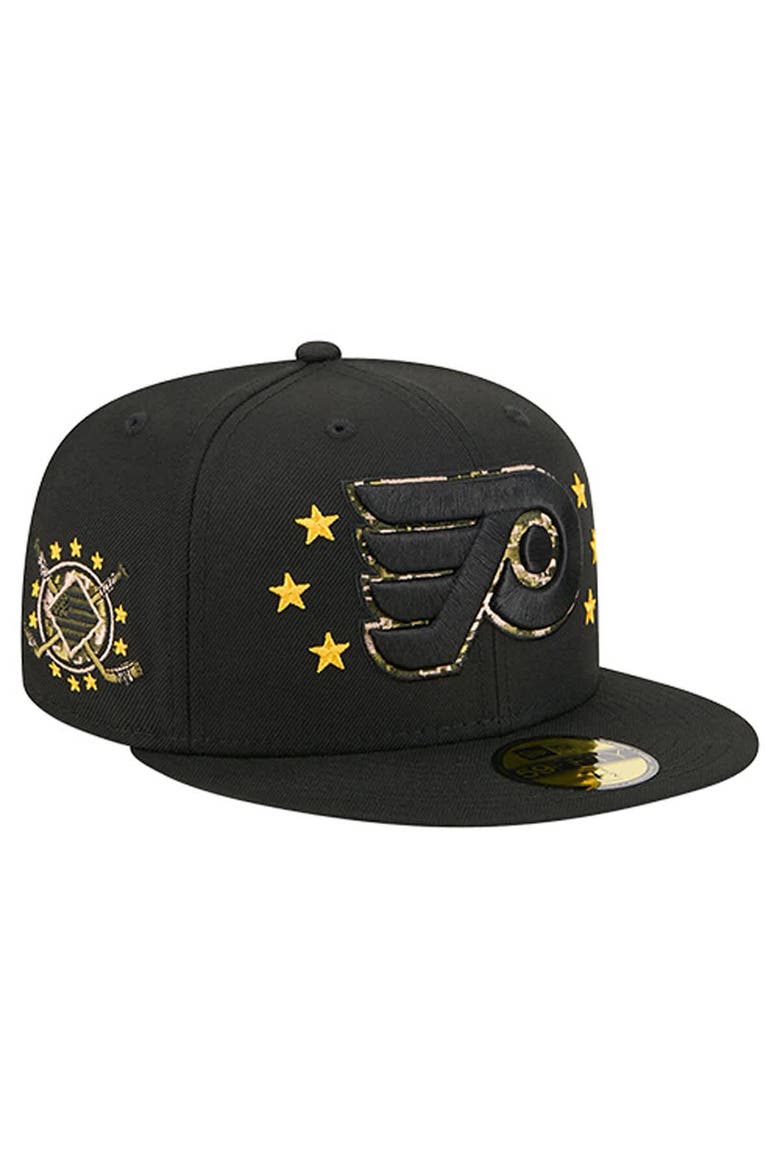 Men's New Era  Black Philadelphia Flyers Military Appreciation Digital Camo Stars 59FIFTY Fitted Hat, Main, color, Black