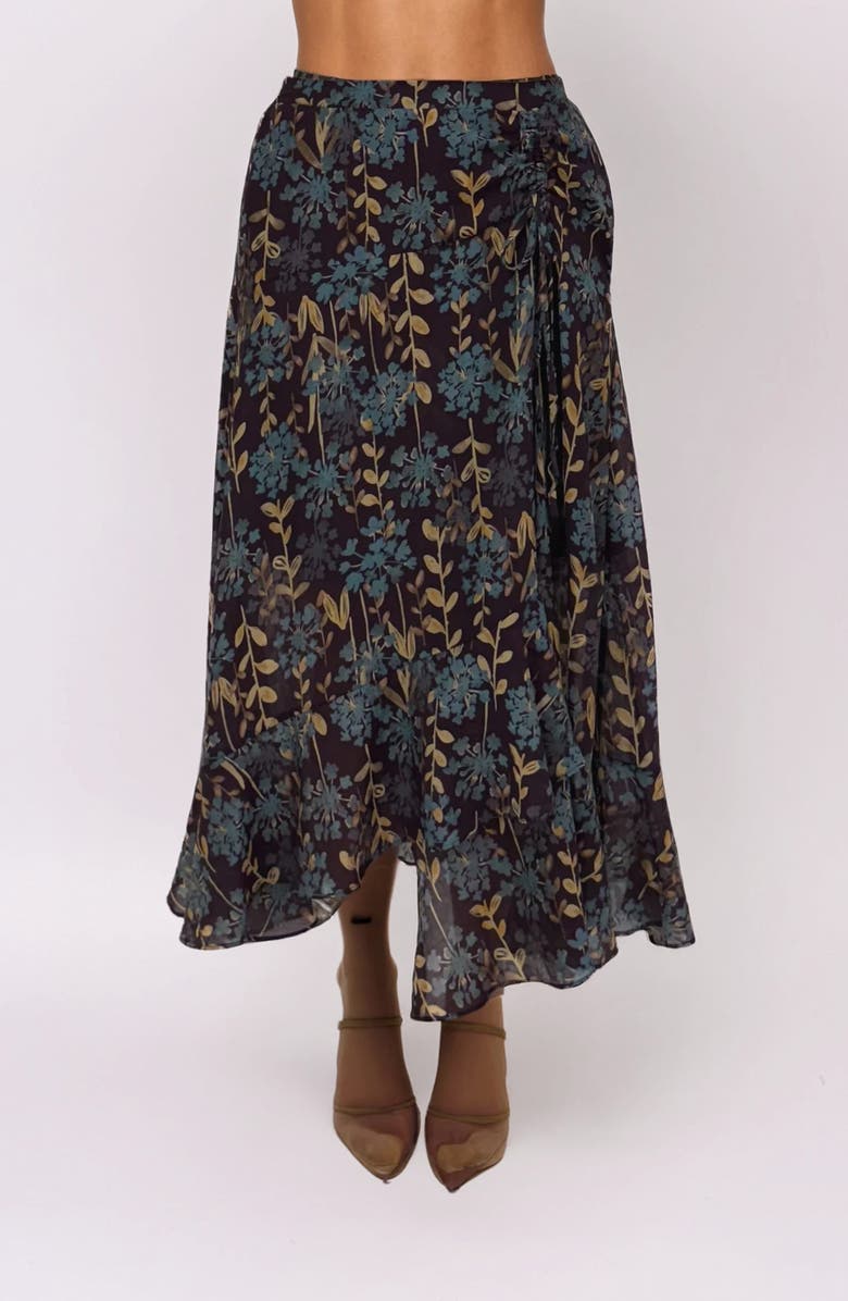 MELLODAY Organza Midi Skirt, Main, color, Burgundy Multi