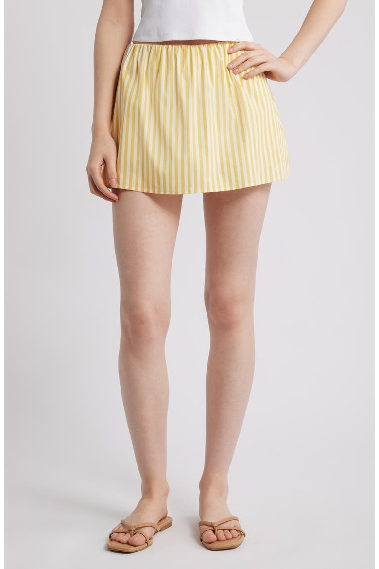 The Brinley Stripe Stretch Cotton Poplin Miniskirt, Main, color, LEMON DROP X BRULE