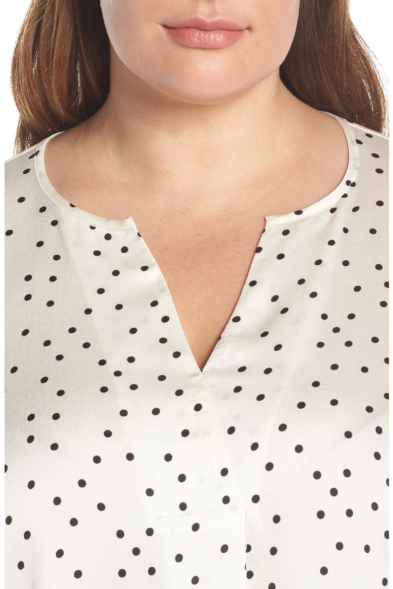 Polka Dot Split Neck Top, Alternate, color, PEARL IVORY