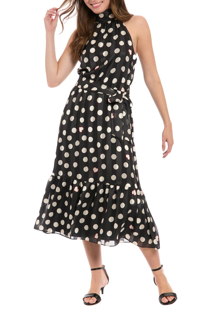 knee length dresses for ladies Blue Polka Dot Halter Midi Dress