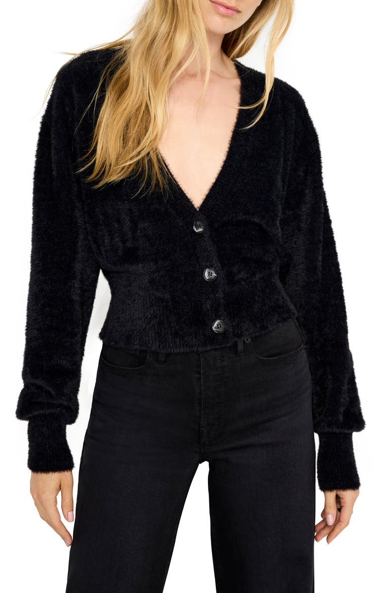Good American Fuzzy V-Neck Cardigan, Main, color,