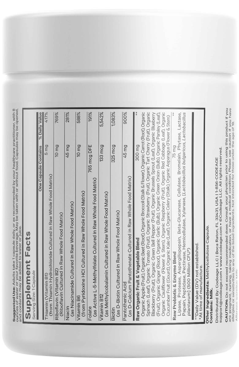 Codeage Raw Vitamin B-Complex Supplement, Alternate, color, White