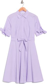Calvin Klein Solid Cotton Shoulder Tie Shirtdress