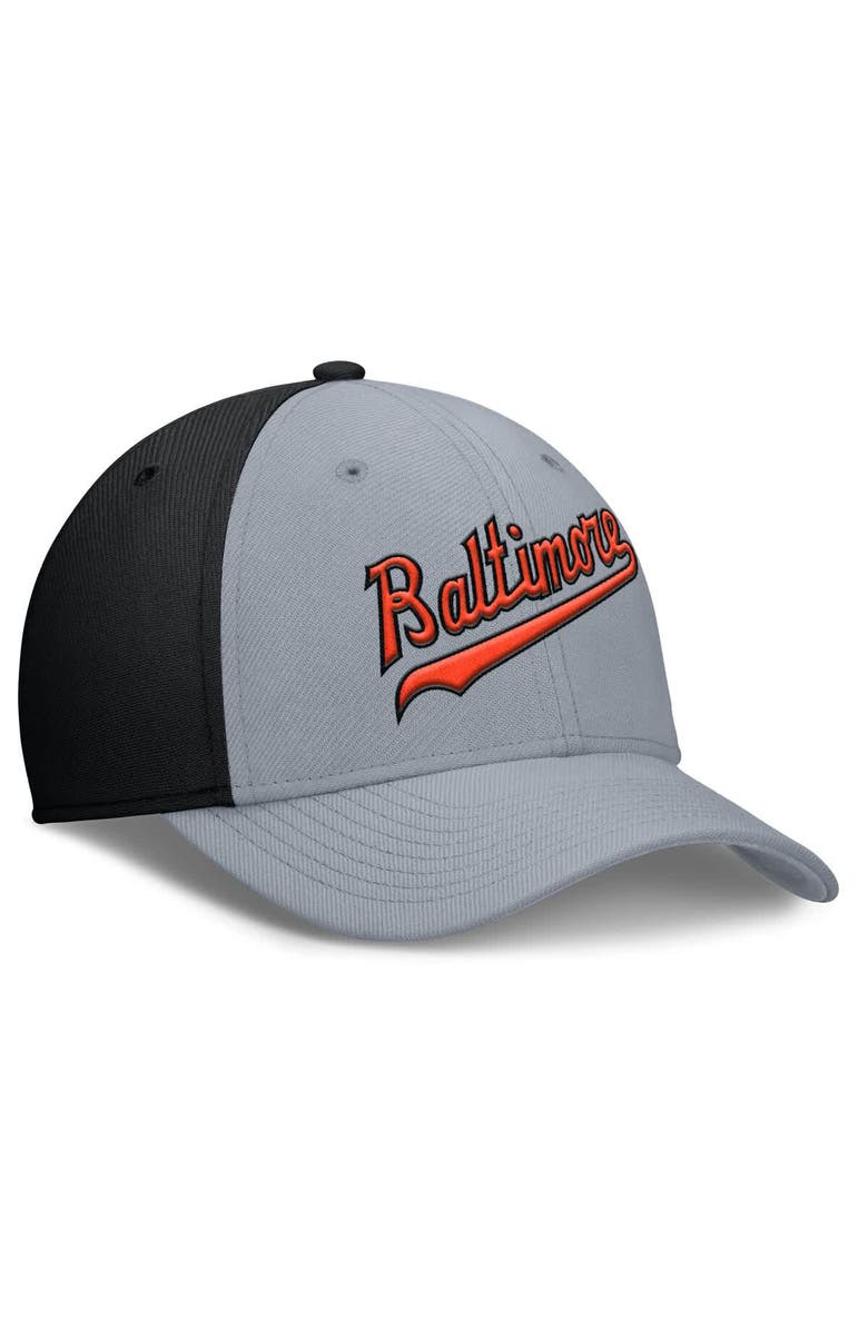 Nike Men's Nike Gray/Black Baltimore Orioles Rise Swoosh Performance Flex Hat, Alternate, color, Gray