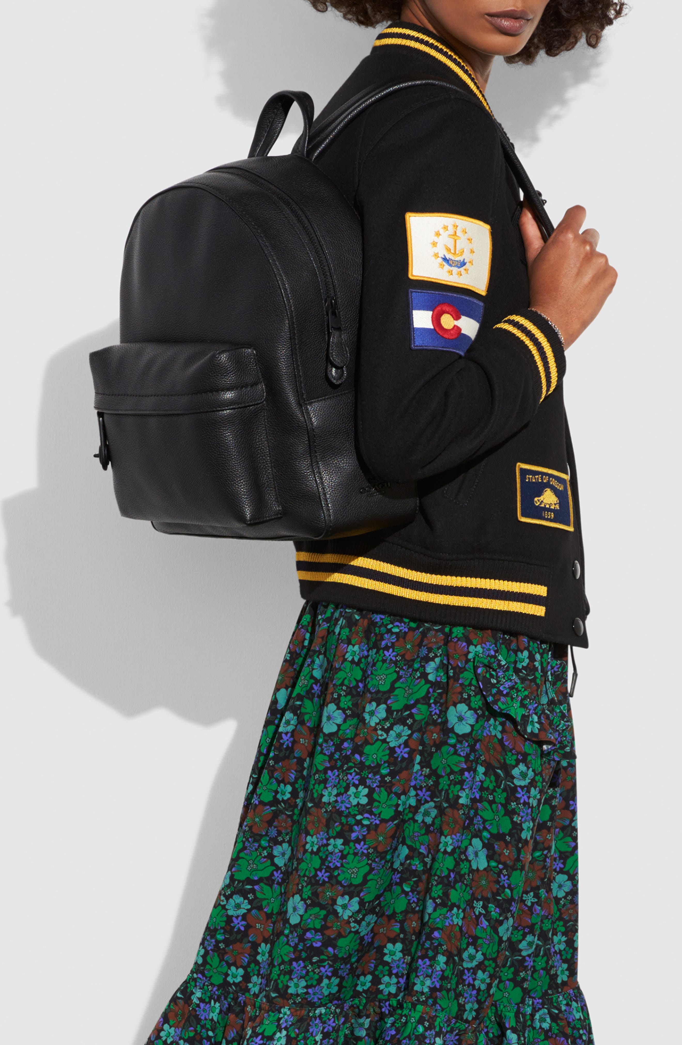 COACH Leather Backpack, Alternate, color, 