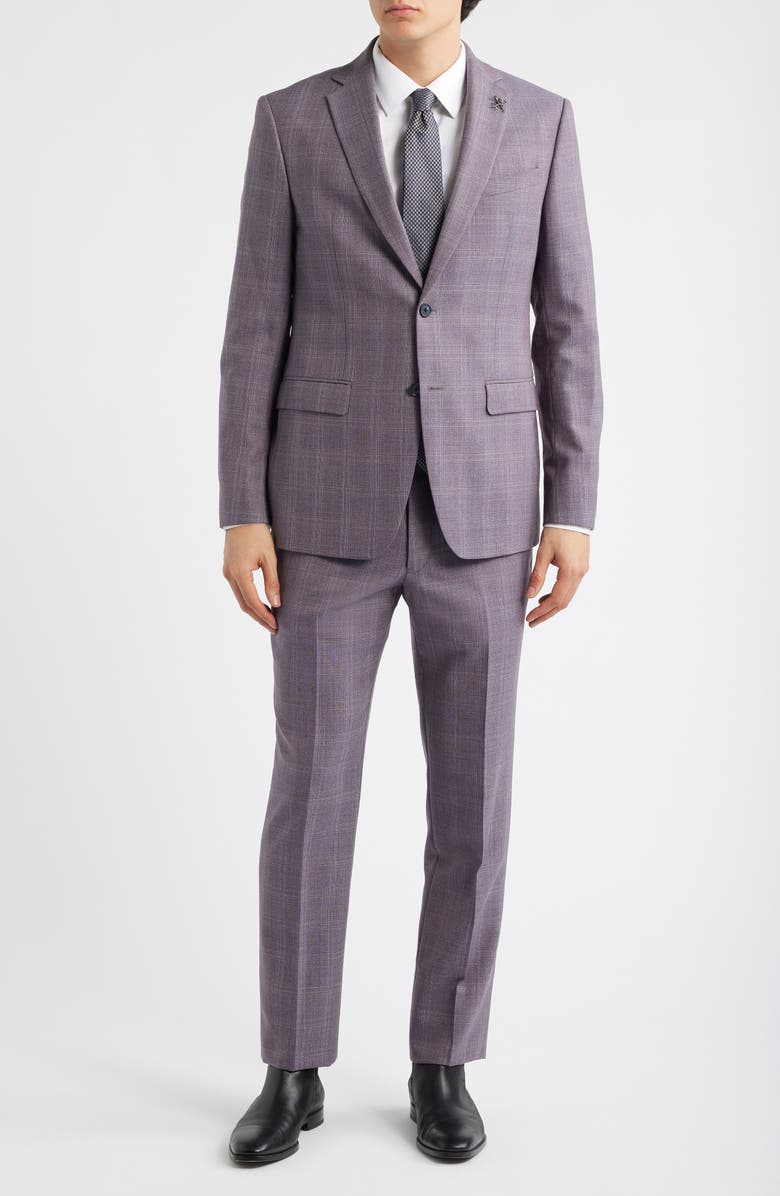 John Varvatos Star USA Bleecker Pale Purple Check Wool Blend Suit, Alternate, color, Cranberry