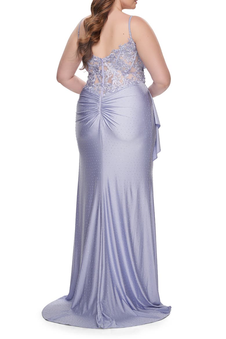 Rhinestone Embellished Jersey Dress with Lace Illusion Back, Alternate, color, Light Periwinkle