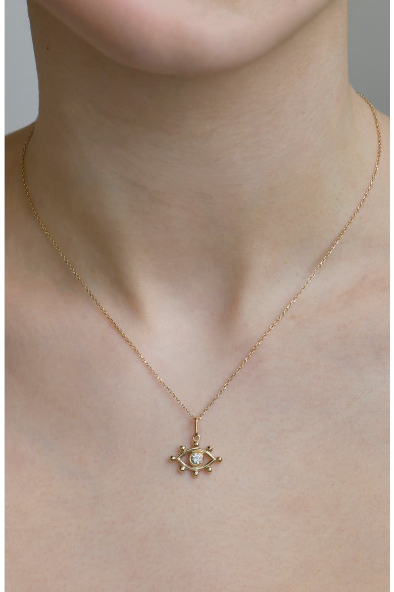 Dew Drop Evil Eye Charm, Alternate, color, 14K YELLOW GOLD/ CLEAR TOPAZ