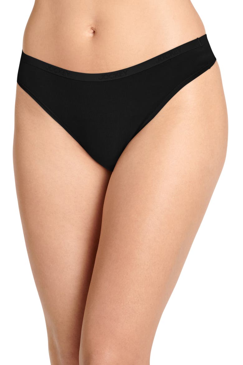 Women's Organic Cotton Stretch Thong - 6 Pack, Alternate, color, Black