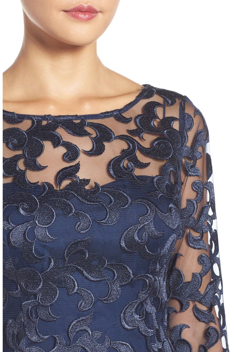Aidan Mattox Illusion Mesh Sheath Dress, Alternate, color, NAVY