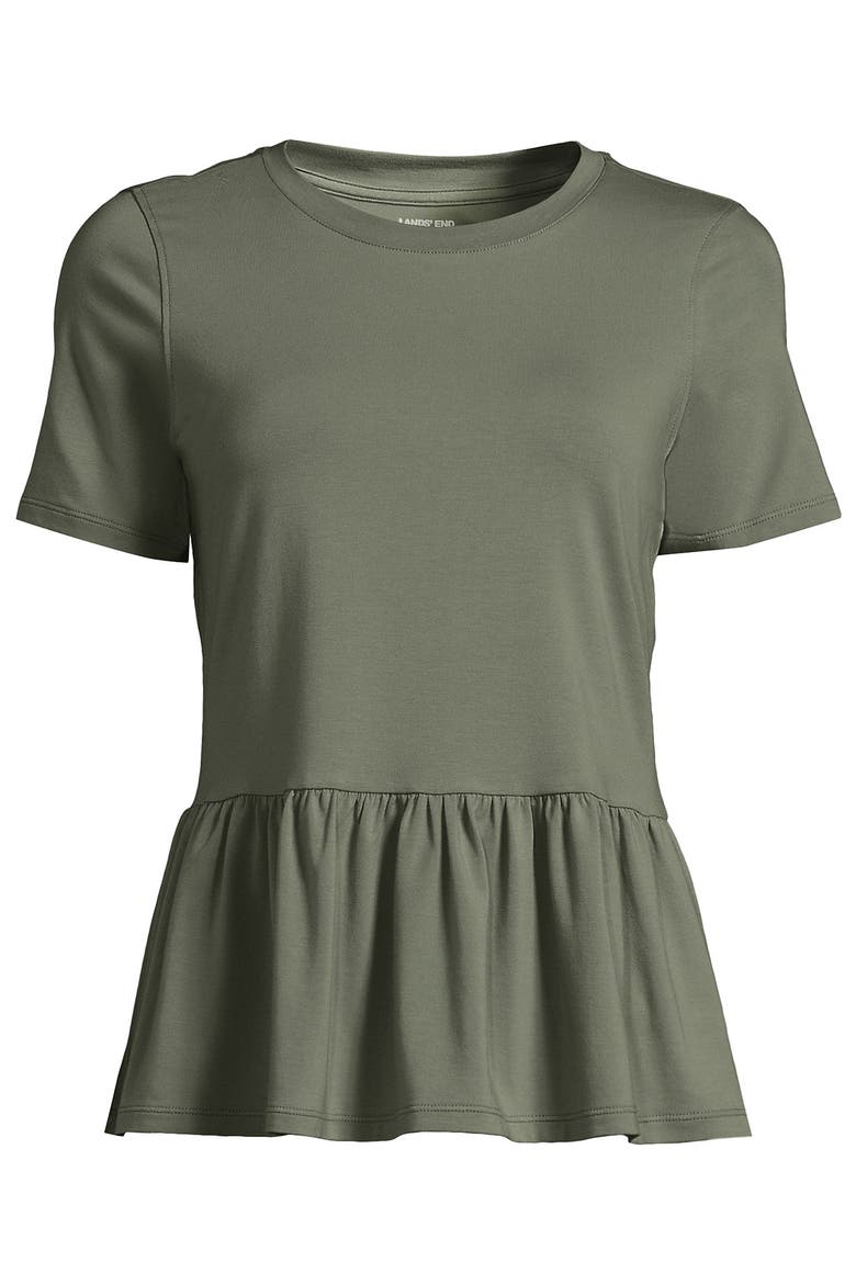 Plus Size Short Sleeve Lightweight Jersey Crew Neck Peplum Tee, Alternate, color, Sage