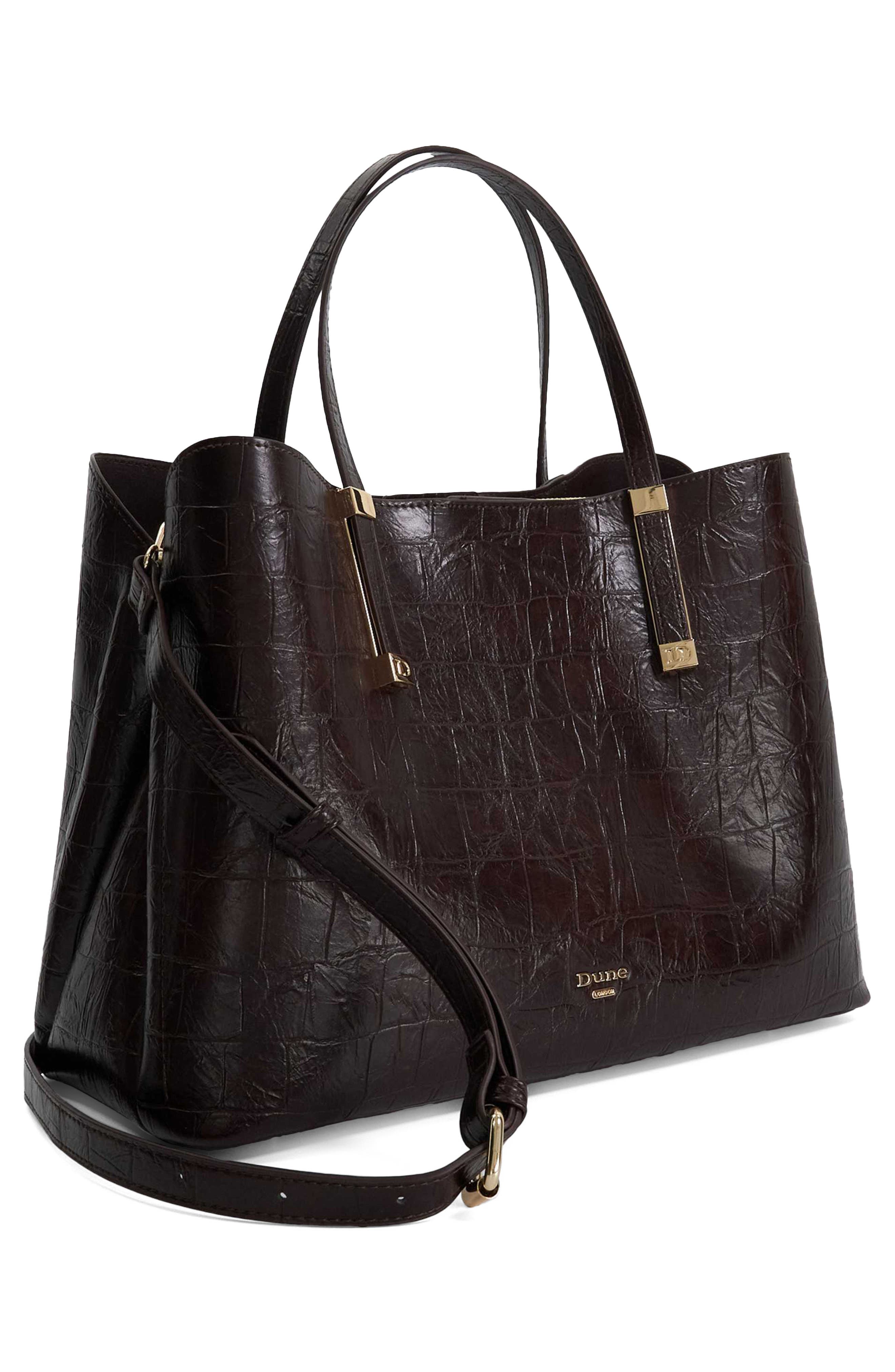Dorrie Croc Embossed Faux Leather Tote, Alternate, color, DARK BROWN
