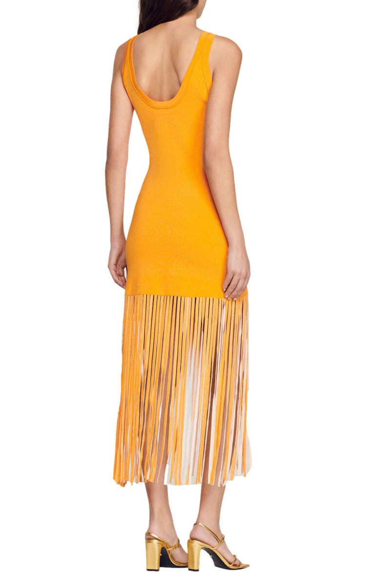SANDRO Malvina Fringe Tank Dress, Alternate, color, Orange