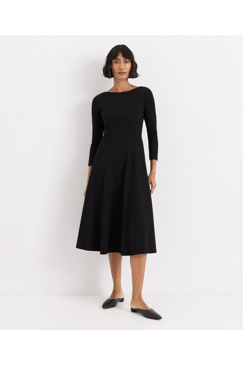 Fit & Flare Three Quarter Sleeve Ballet Dress Made with Organic Cotton, Main, color, Black