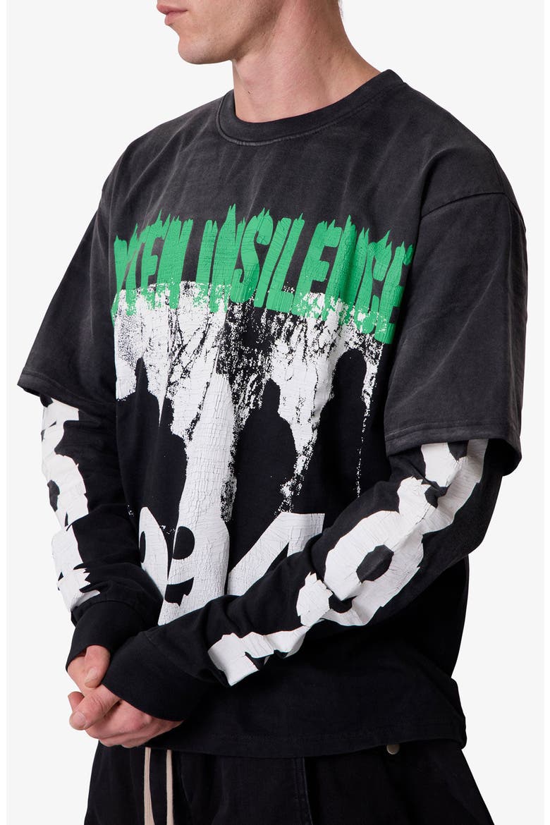 Listen In Silence Layered Graphic T-Shirt, Alternate, color, BLACK