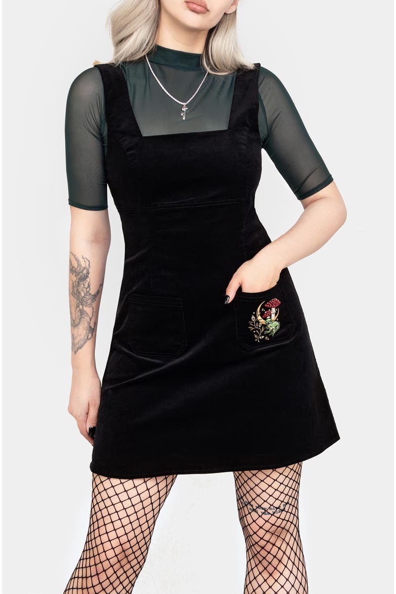 Swamplife Mini Pinafore Dress, Alternate, color, Black