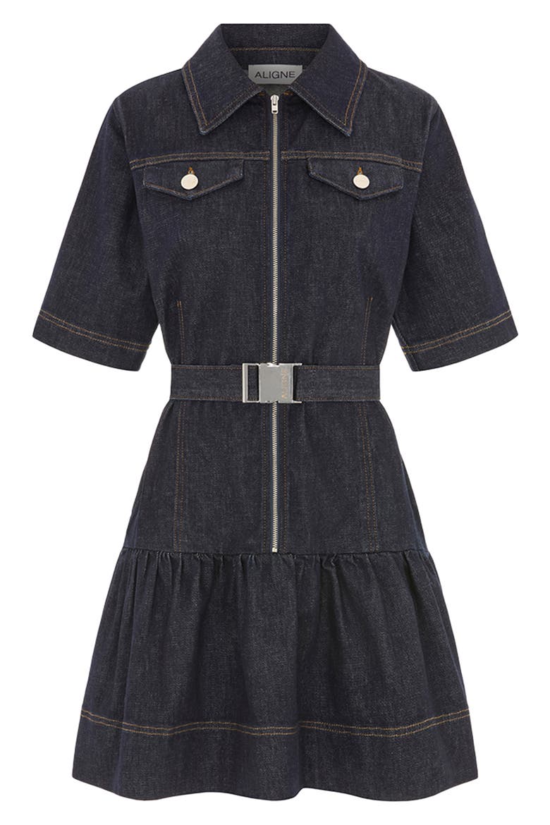 Amanda Belted Denim Dress, Alternate, color, INDIGO