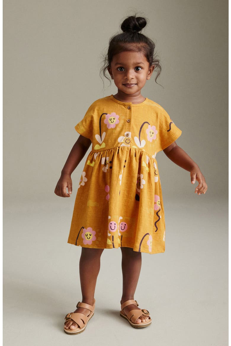Kids' Floral Cotton Dress, Alternate, color, BROWN