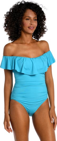 Off the Shoulder Ruffle One-Piece Swimsuit