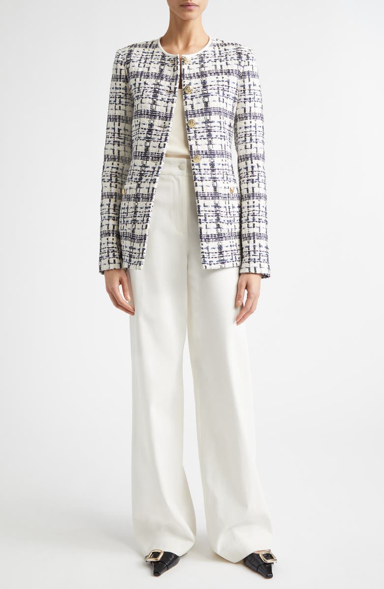 ST. JOHN Amara St. Tropez Plaid Tweed Jacket, Alternate, color, Ecru/Bright White/Black Multi