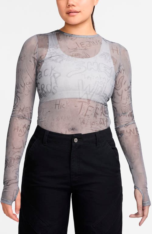 Jordan Print Sheer Long Sleeve Top In Gray