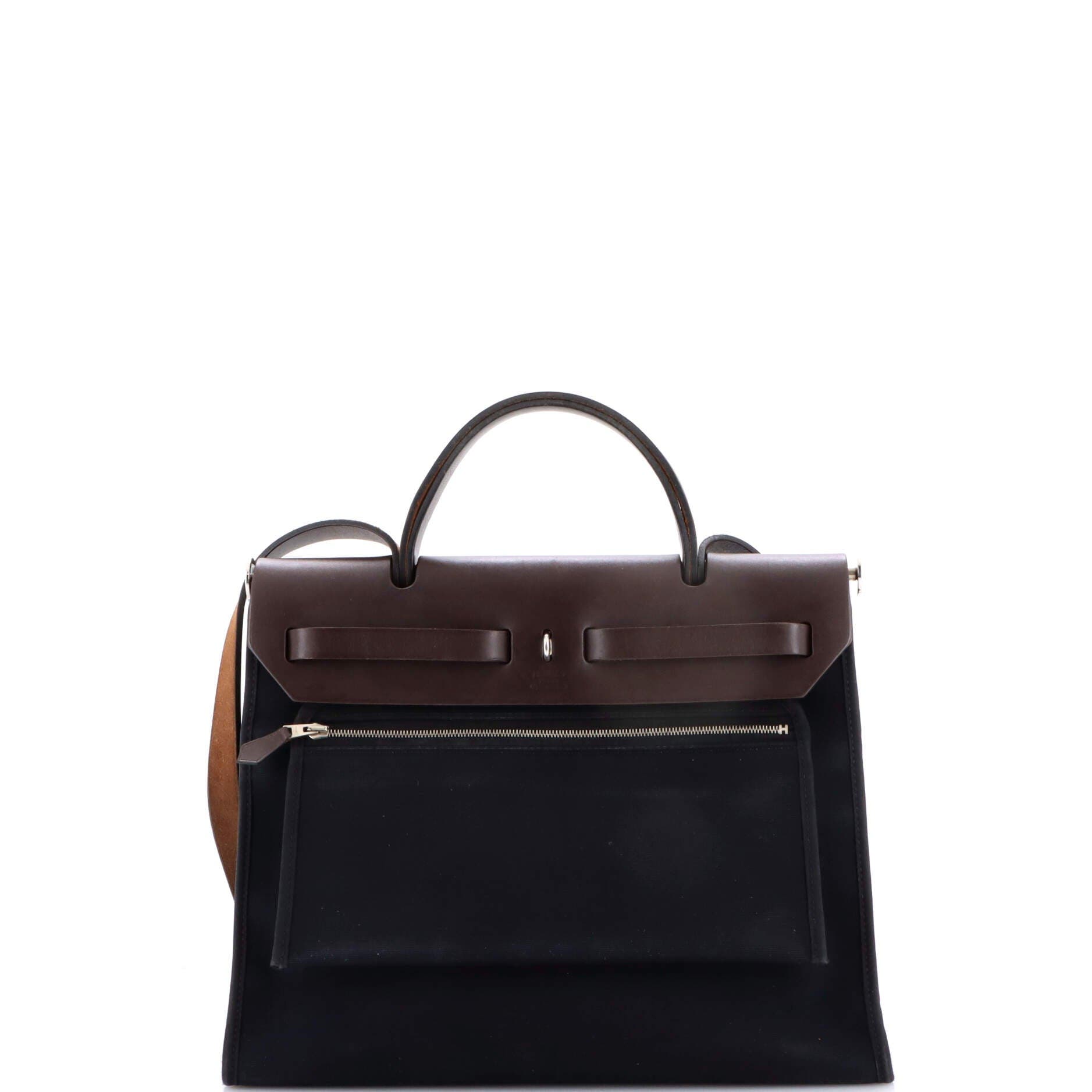 Pre-Owned Hermes Herbag Zip Leather and Toile 31, Alternate, color, Noir