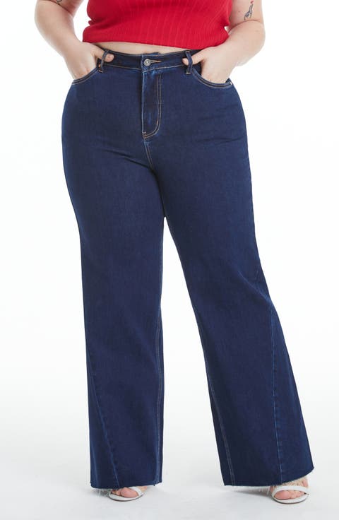 High Waist Wide Leg Jeans (Deep Water) (Plus)