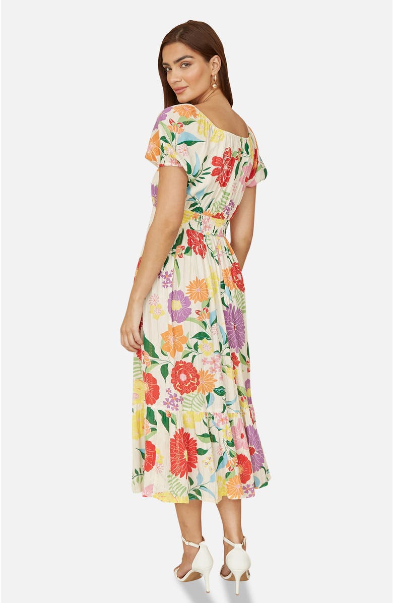 Yumi Short Sleeve Square Neck Midi Dress, Alternate, color, Multi