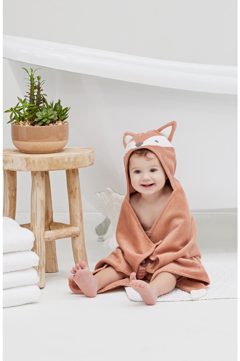 Terry Velour Hooded Fox Towel, Alternate, color, RUST