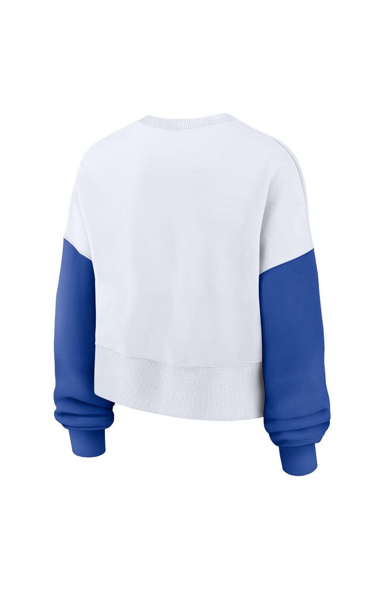 Nike Women's Nike White Duke Blue Devils Color-Block Oversized Cropped Pullover Sweatshirt, Alternate, color,