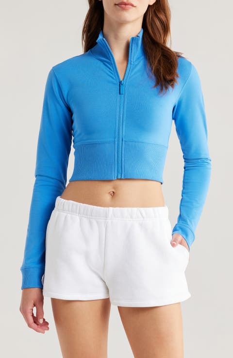 Crop Stretch Cotton Blend Track Jacket
