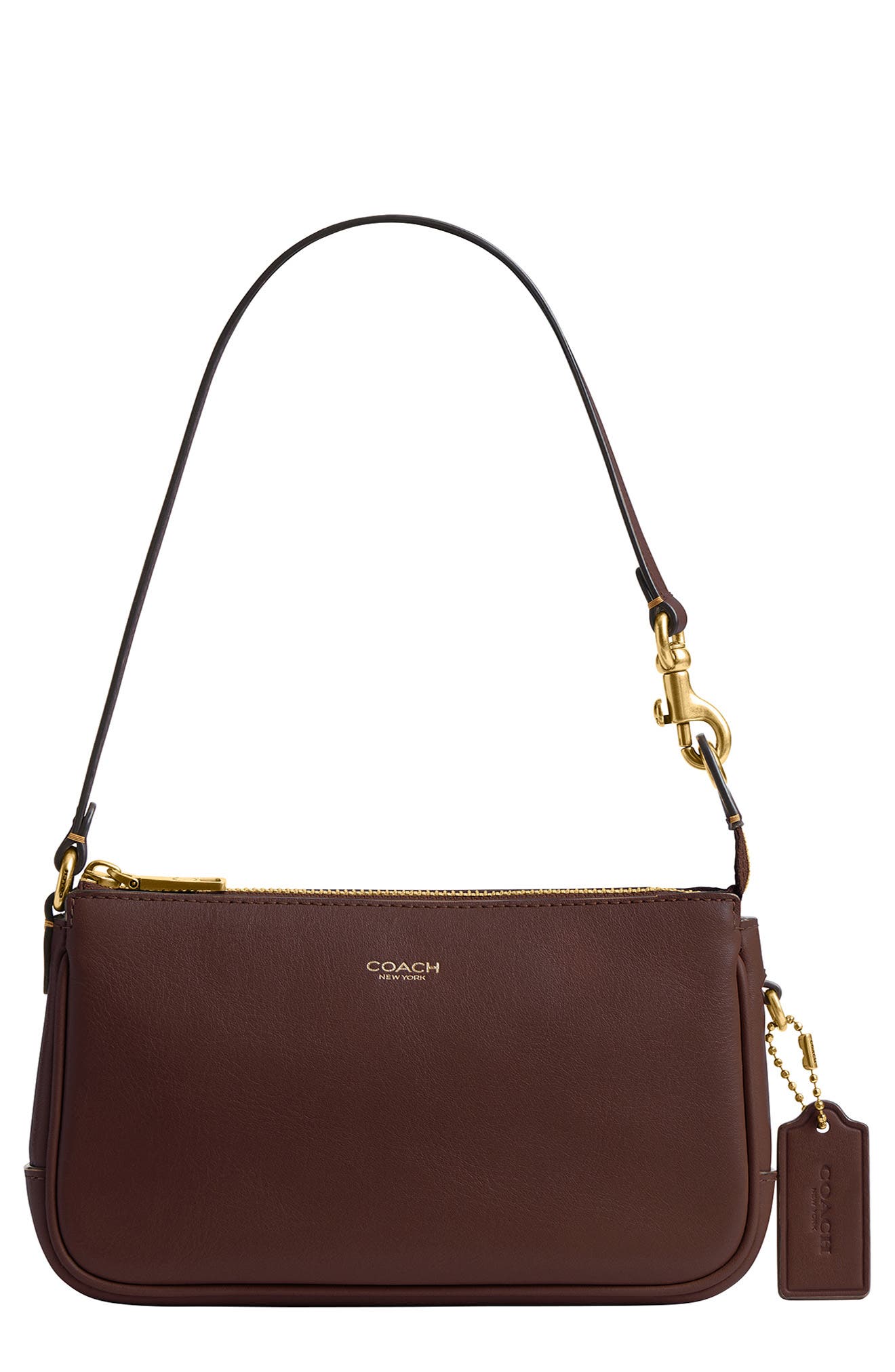 COACH Plaza Natural Grain Leather Shoulder Bag, Main, color, B4/Maple