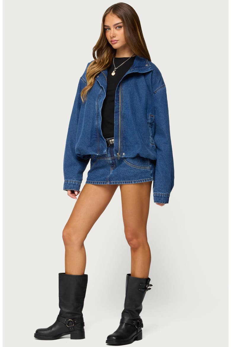 Hilary Oversize Bubble Hem Denim Jacket, Alternate, color, BLUE-WASHED