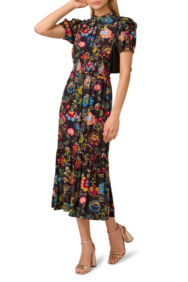 Print Midi Dress, Alternate, color, BURGUNDY MULTI