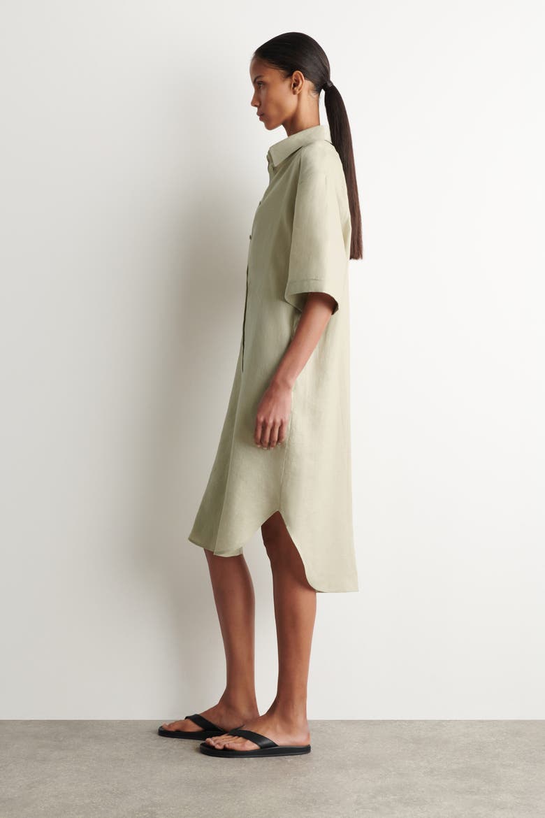 Short-Sleeved Linen Shirt Dress, Alternate, color, BEIGE