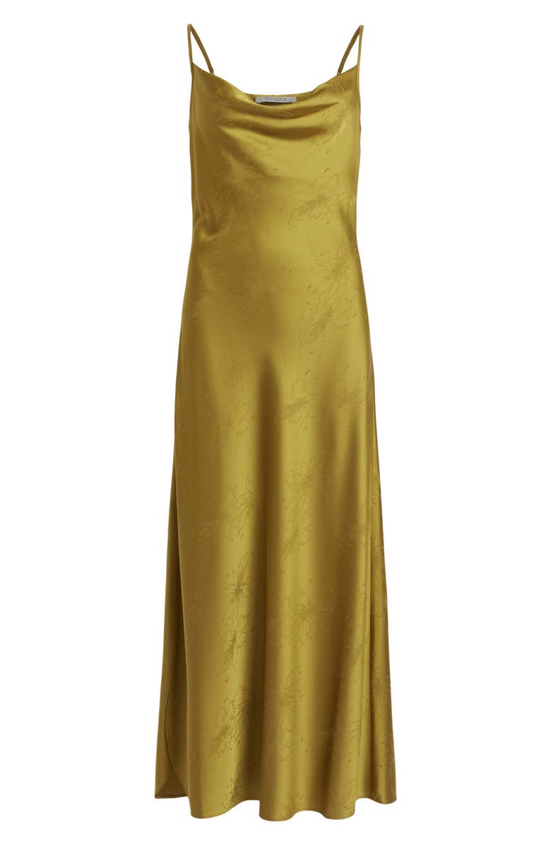 AllSaints Hadley Floral Jacquard Cowl Neck Slipdress, Alternate, color, Sap Green