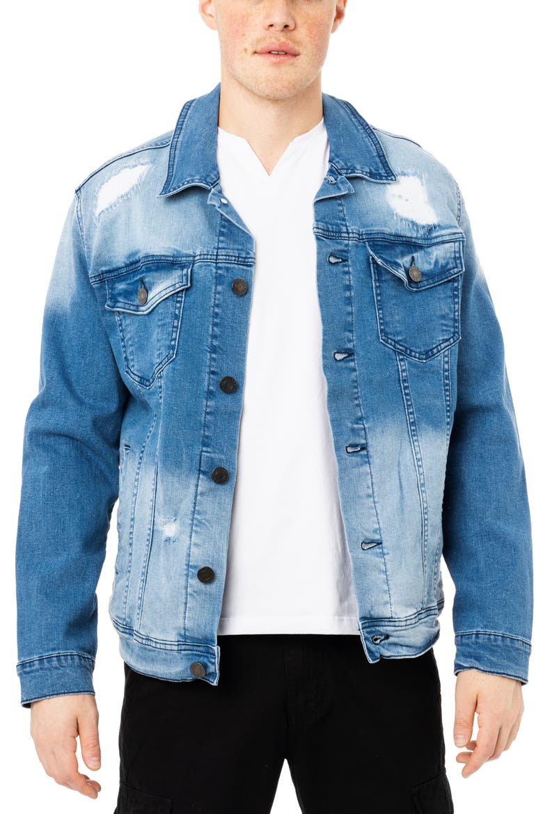 Washed Slim Denim Jacket, Main, color, MEDIUM BLUE